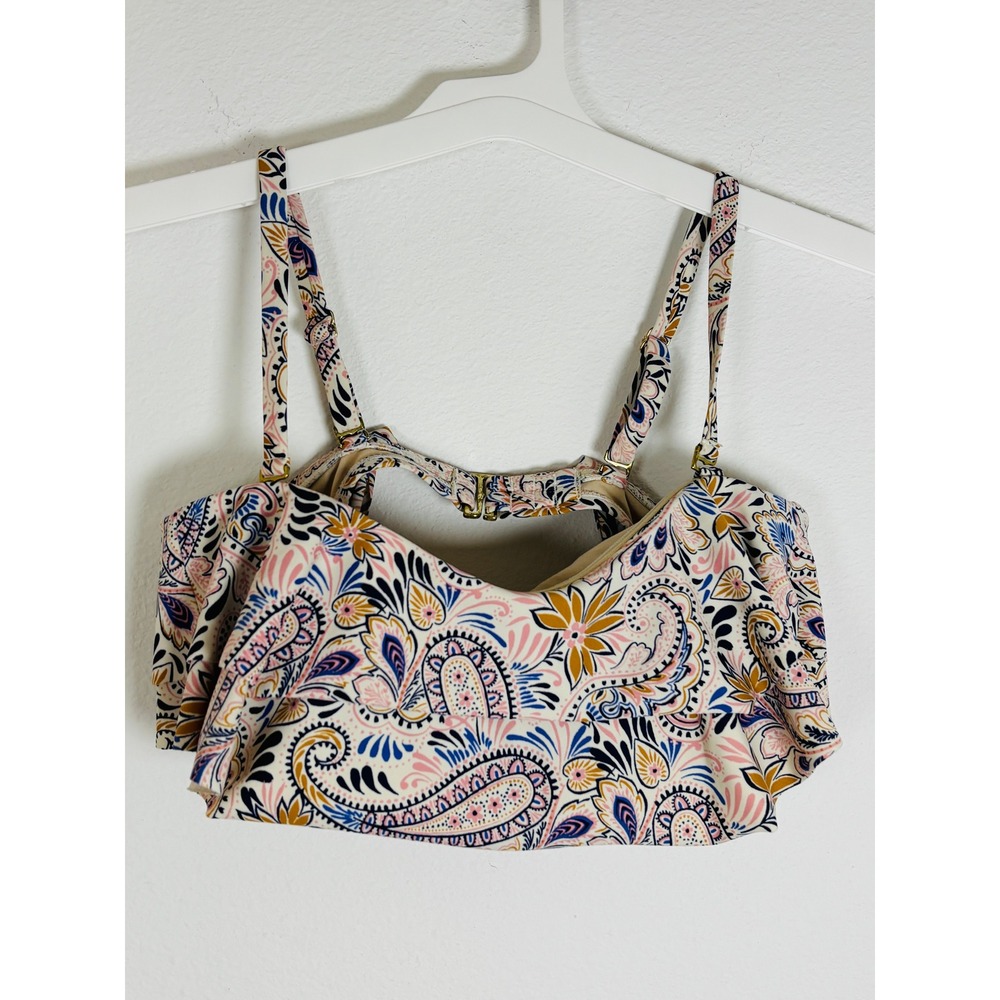 Kona Sol Paisley Flounce Bikini Top Pink Blue Floral Size D/DD Adjustable Straps